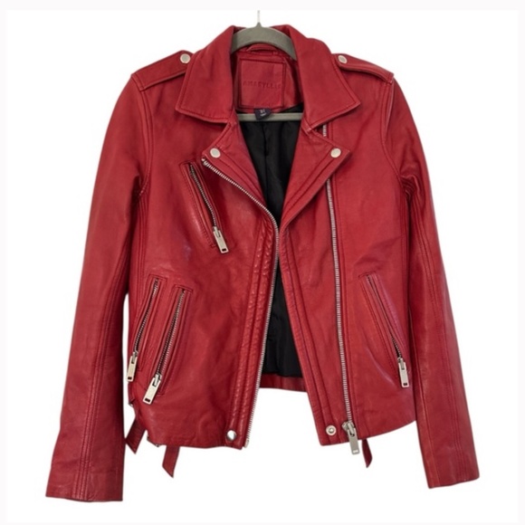 Amaryllis Red Genuine Leather Asymmetric Motorcycle Jacket - Picture 1 of 8
